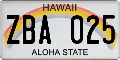 HI license plate ZBA025