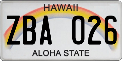 HI license plate ZBA026