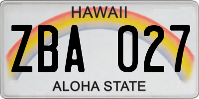 HI license plate ZBA027