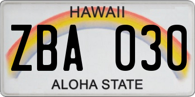 HI license plate ZBA030