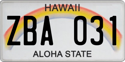 HI license plate ZBA031