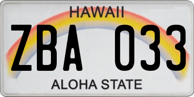 HI license plate ZBA033