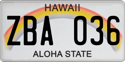 HI license plate ZBA036