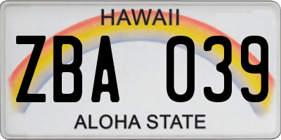 HI license plate ZBA039