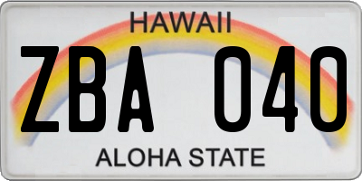 HI license plate ZBA040