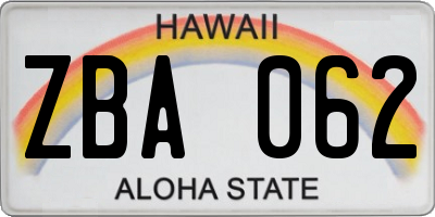 HI license plate ZBA062