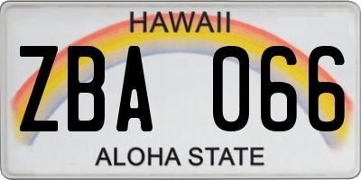 HI license plate ZBA066