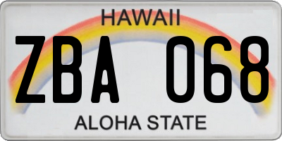 HI license plate ZBA068