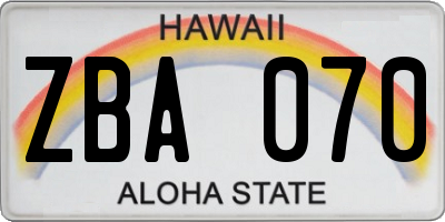 HI license plate ZBA070