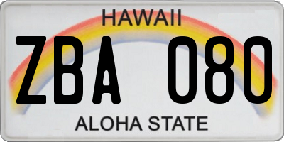 HI license plate ZBA080