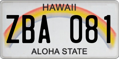 HI license plate ZBA081