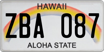 HI license plate ZBA087
