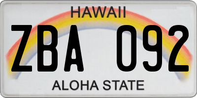 HI license plate ZBA092