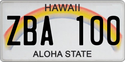 HI license plate ZBA100