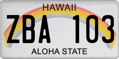 HI license plate ZBA103