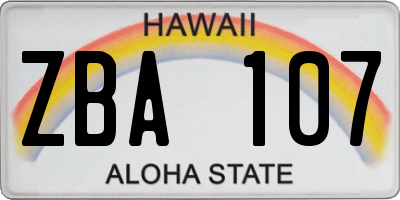HI license plate ZBA107