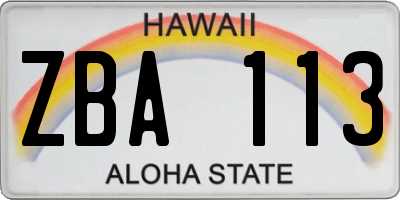 HI license plate ZBA113