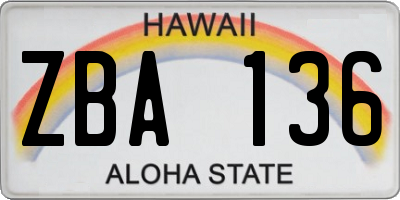 HI license plate ZBA136