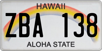 HI license plate ZBA138