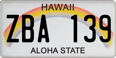 HI license plate ZBA139