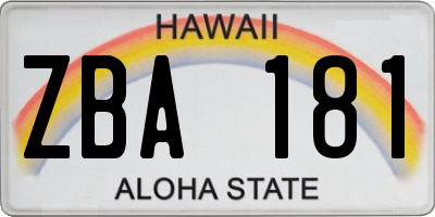 HI license plate ZBA181