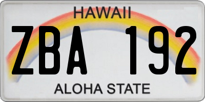 HI license plate ZBA192