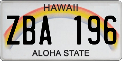 HI license plate ZBA196