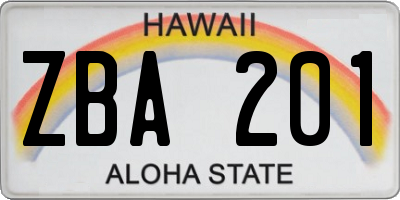 HI license plate ZBA201