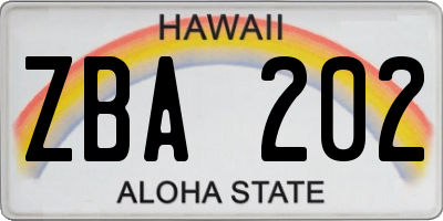 HI license plate ZBA202