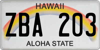 HI license plate ZBA203