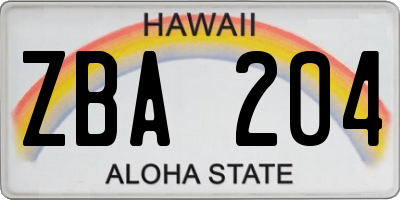 HI license plate ZBA204