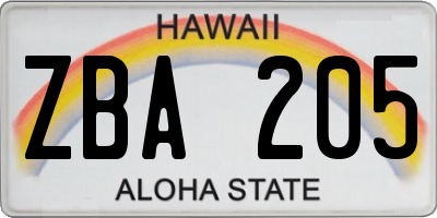 HI license plate ZBA205