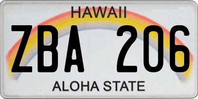 HI license plate ZBA206