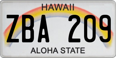 HI license plate ZBA209