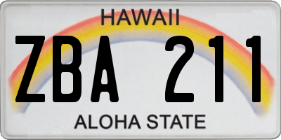 HI license plate ZBA211