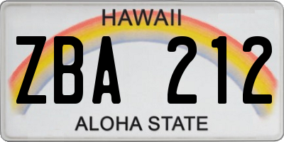 HI license plate ZBA212