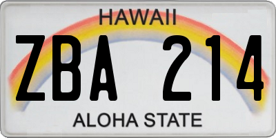 HI license plate ZBA214