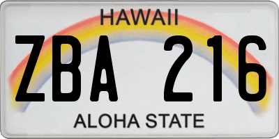 HI license plate ZBA216