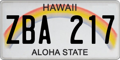 HI license plate ZBA217
