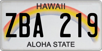 HI license plate ZBA219