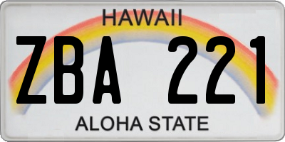 HI license plate ZBA221