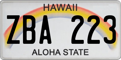 HI license plate ZBA223