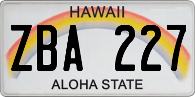 HI license plate ZBA227