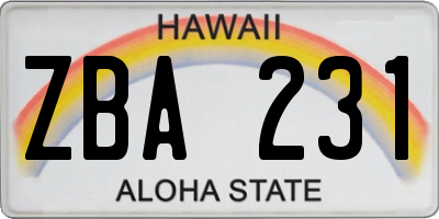 HI license plate ZBA231