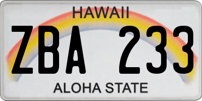 HI license plate ZBA233