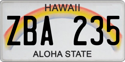 HI license plate ZBA235