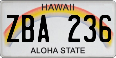 HI license plate ZBA236