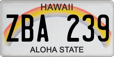 HI license plate ZBA239