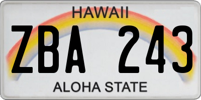 HI license plate ZBA243