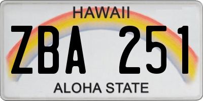 HI license plate ZBA251